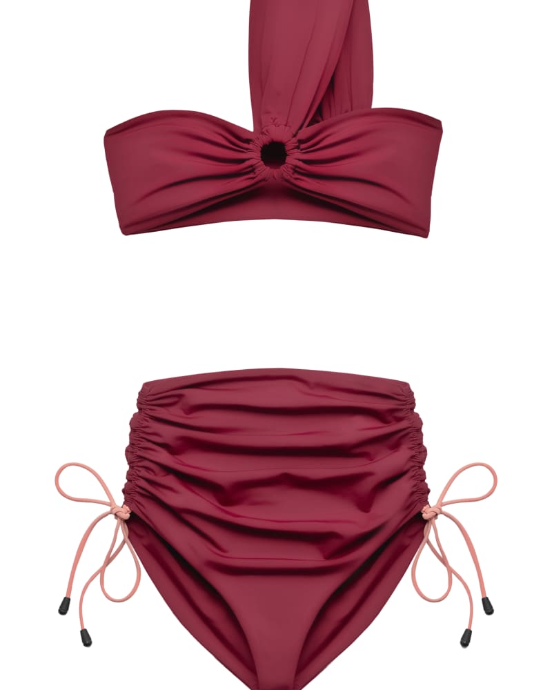 Front of a size 4X Ruched Bandeau Top in Burgundy by Hilary MacMillan. | dia_product_style_image_id:293283